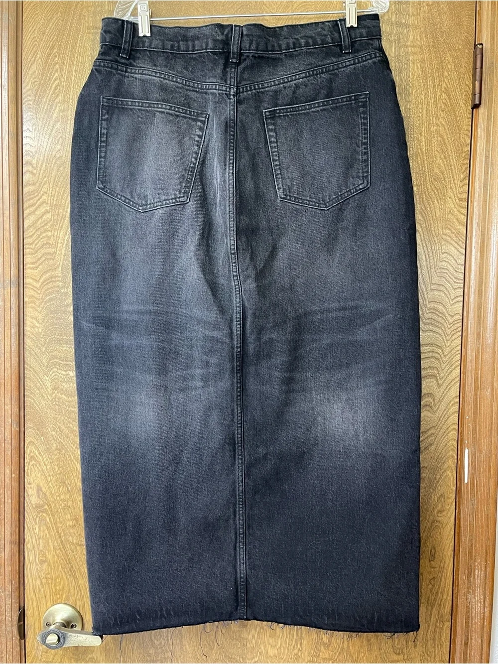 Reformation Skirt Black Denim Maxi Size 31 Front Slit Raw Hem Western Grunge